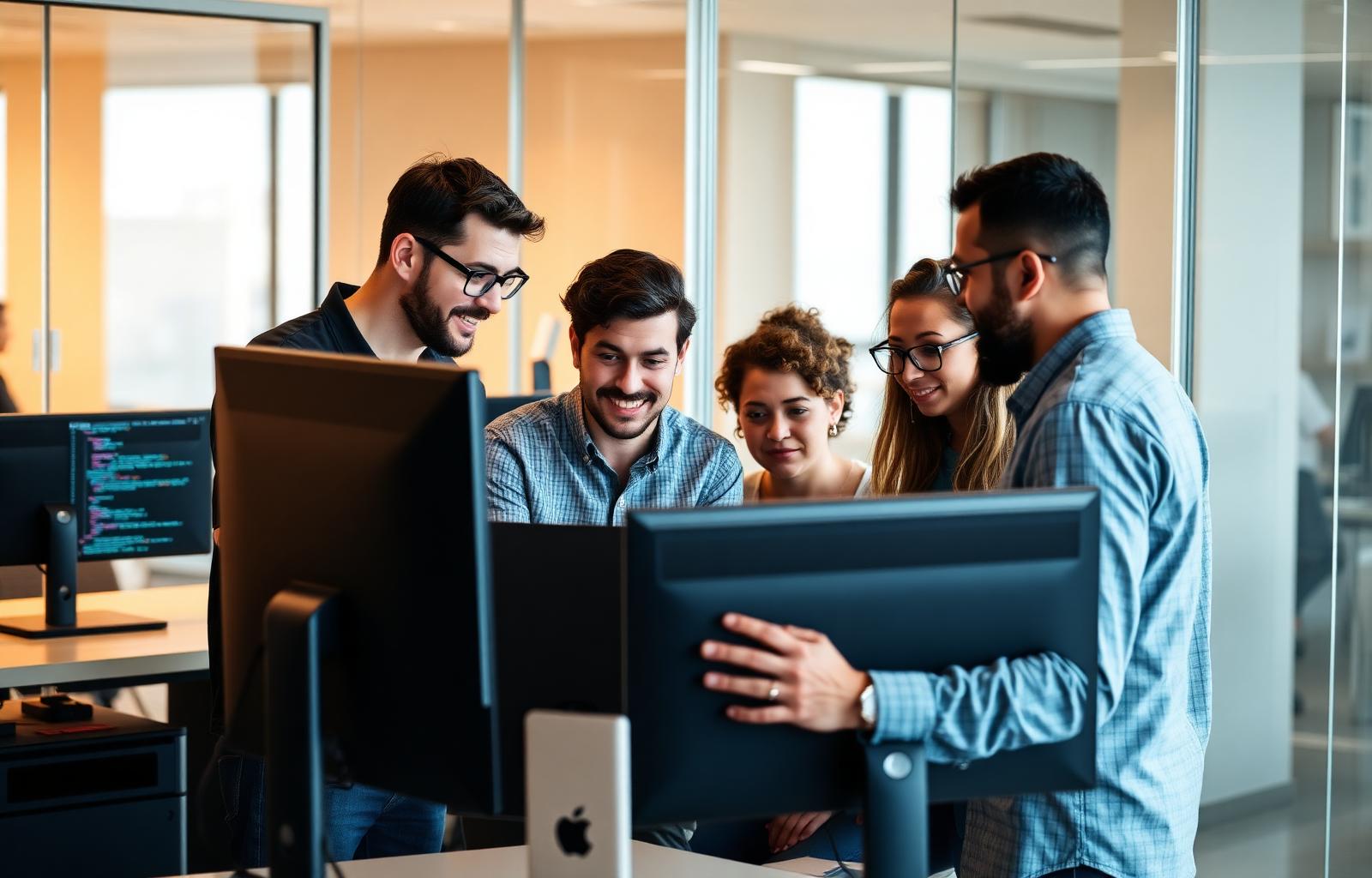 Software engineering team collaborating